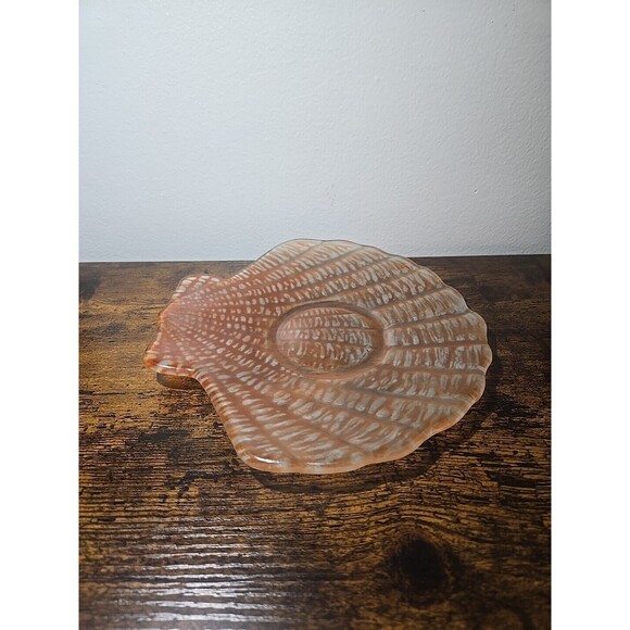 Vintage Oranbge Glass Shell Dish Decorative Coastal Beach Trinket Jewelry Holder - Picture 9 of 9